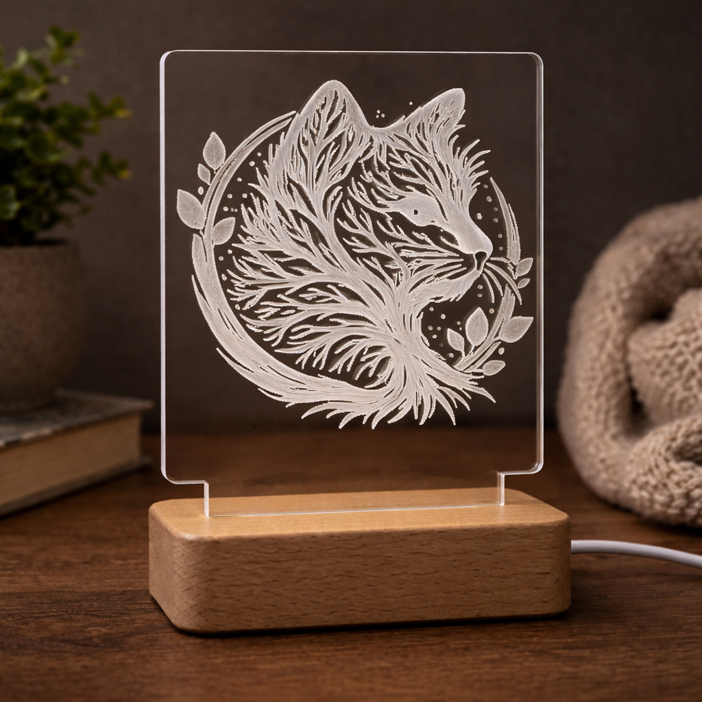 Gepersonaliseerde lasergegraveerde acryl LED-lamp - Kat- Huisdieren