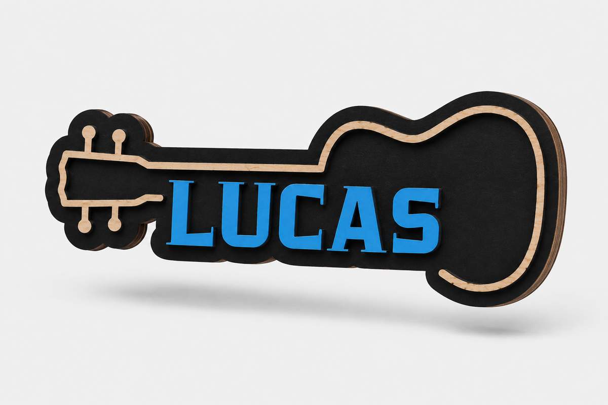 Gepersonaliseerd naamplaatje met naam en muziekinstrument (gitaar)