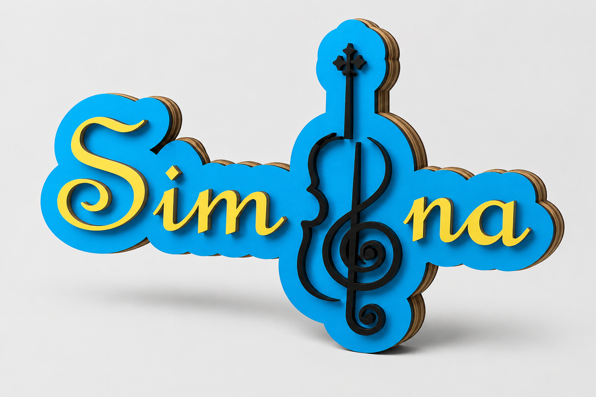 Gepersonaliseerd naamplaatje met naam en muziekinstrument (viool)