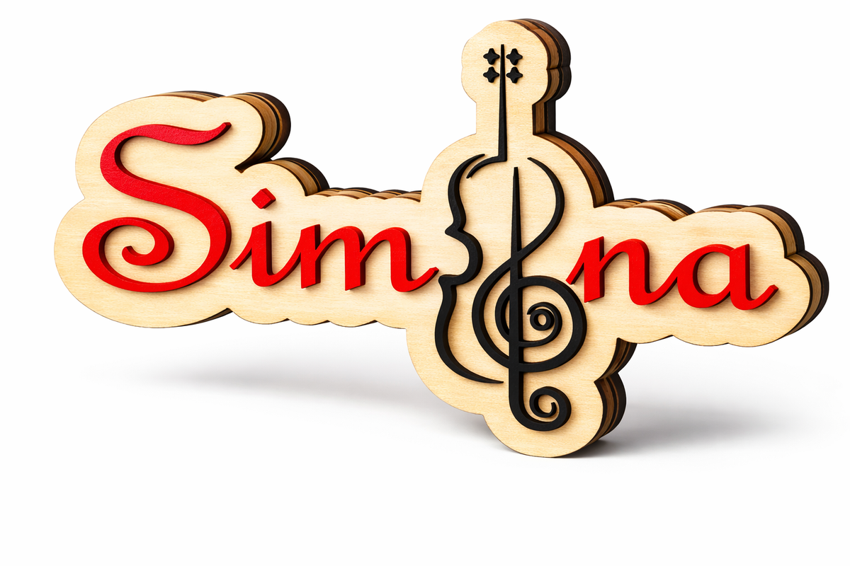 Gepersonaliseerd naamplaatje met naam en muziekinstrument (viool)