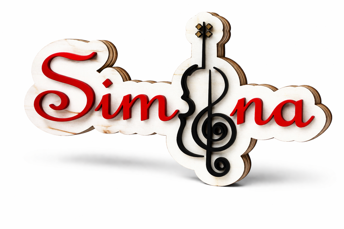 Gepersonaliseerd naamplaatje met naam en muziekinstrument (viool)
