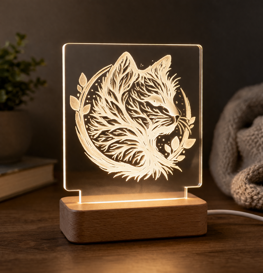 Gepersonaliseerde lasergegraveerde acryl LED-lamp - Kat- Huisdieren