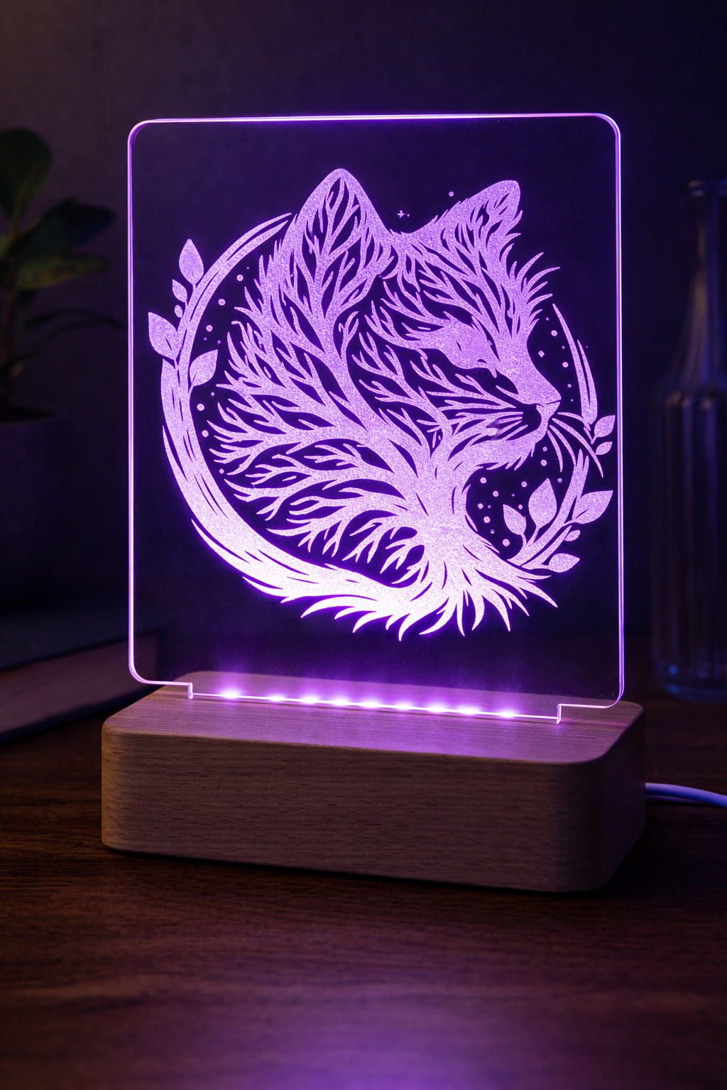 Gepersonaliseerde lasergegraveerde acryl LED-lamp - Kat- Huisdieren