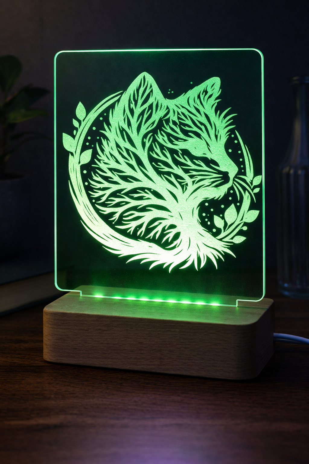 Gepersonaliseerde lasergegraveerde acryl LED-lamp - Kat- Huisdieren