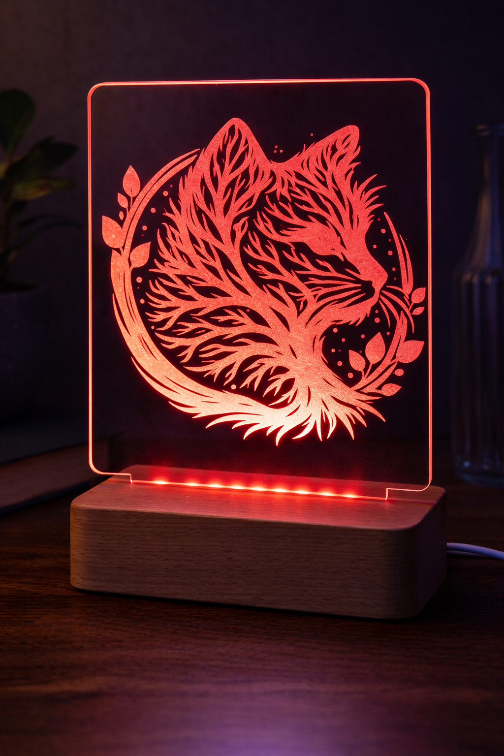Gepersonaliseerde lasergegraveerde acryl LED-lamp - Kat- Huisdieren