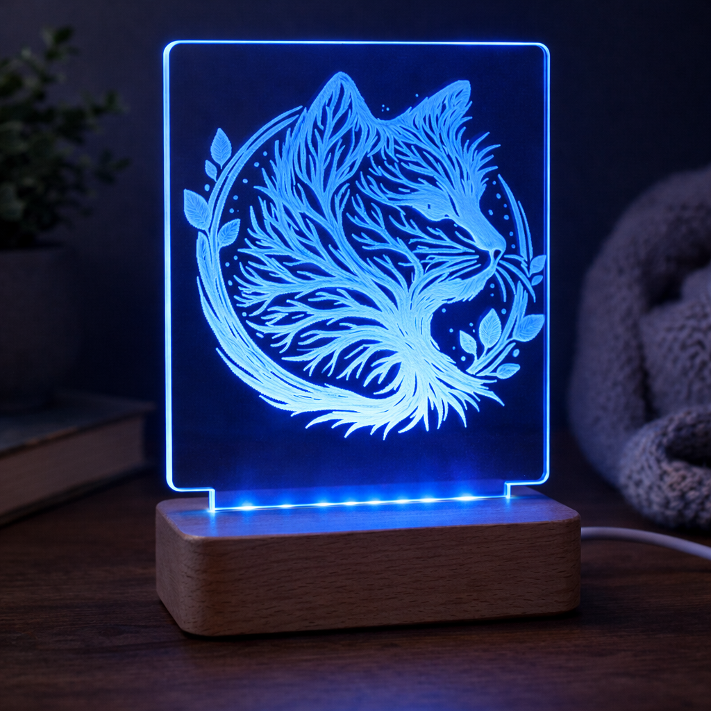 Gepersonaliseerde lasergegraveerde acryl LED-lamp - Kat- Huisdieren