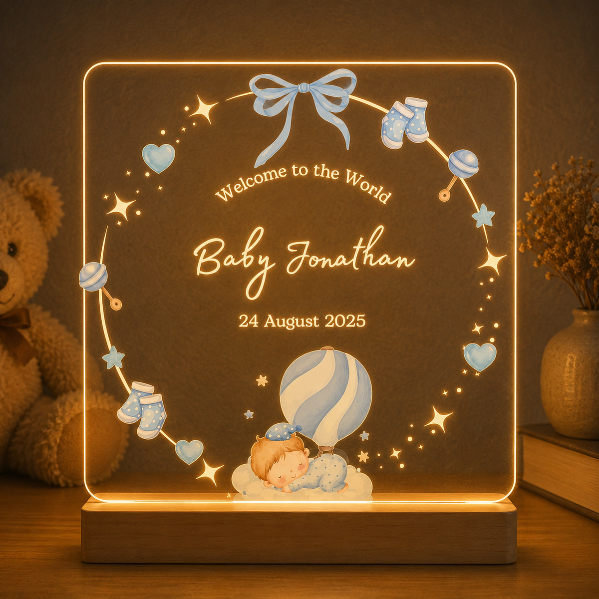 Gepersonaliseerde Acryl Geboortelamp met Naam – UV-Print