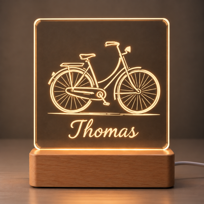 Gepersonaliseerde acryl LED-lamp met fiets en naam