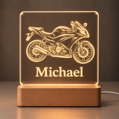 Gepersonaliseerde acryl LED-lamp met motor en naam