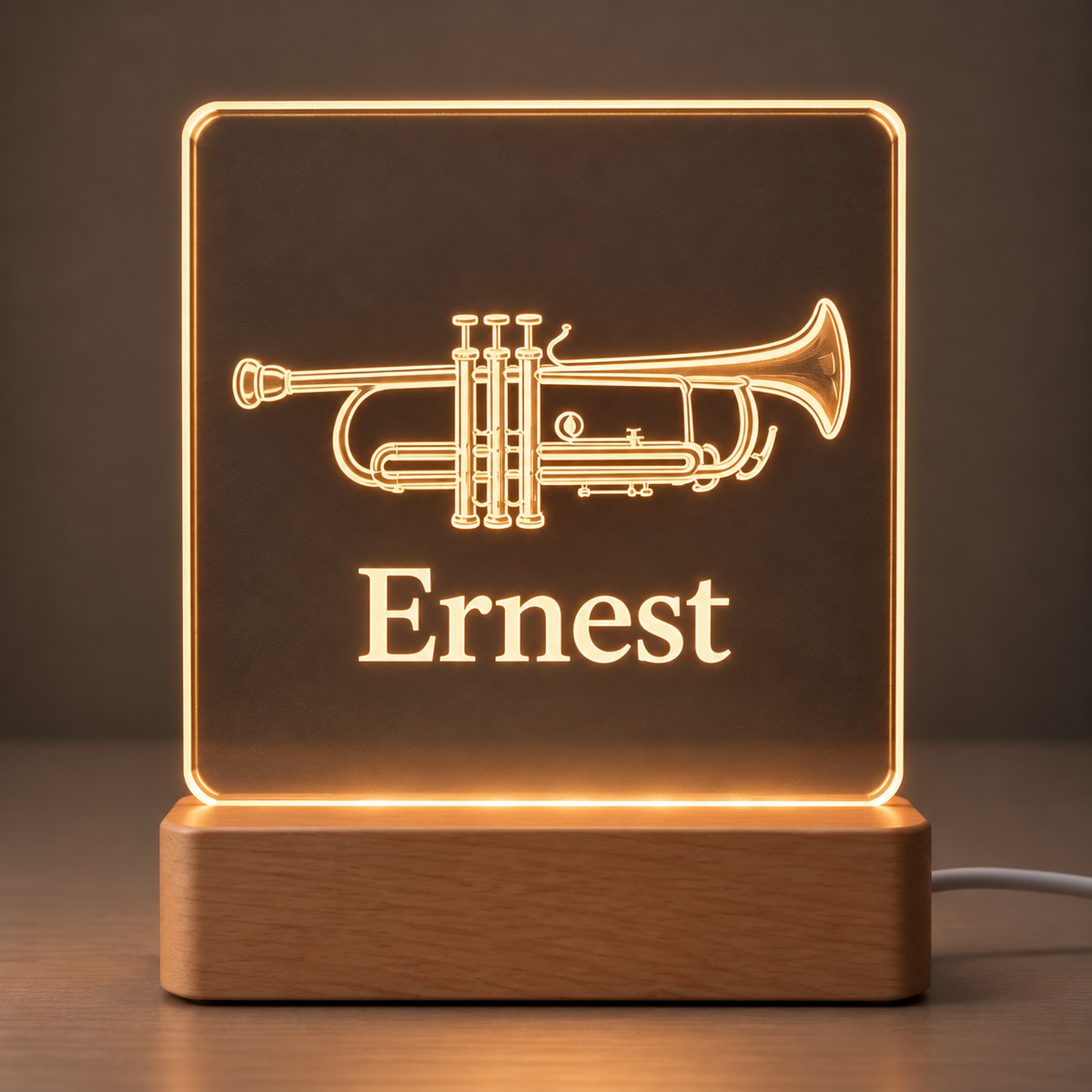 Gepersonaliseerde acryl LED-lamp met trompet en naam